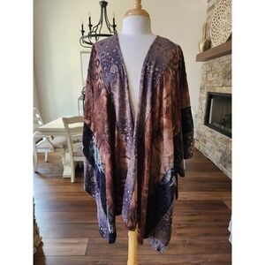 Casual Express Kimono Duster Jacket Floral Paisley Print Open Front Boho Chic
